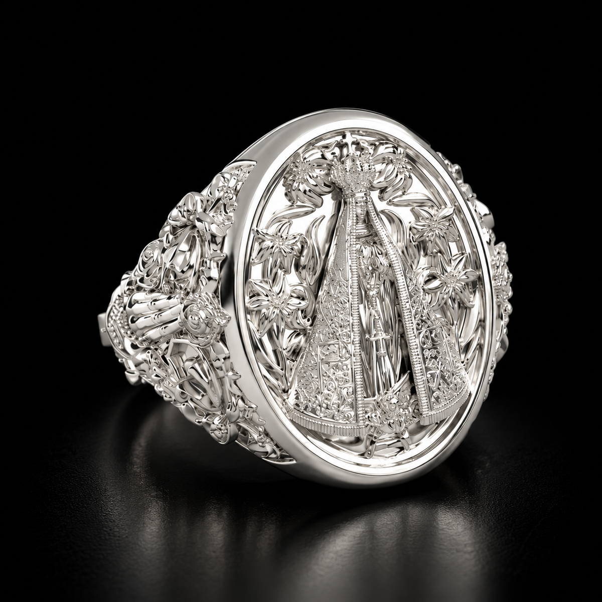 Anillo Nuestra Señora Aparecida en plata 950 y baño de oro 18k