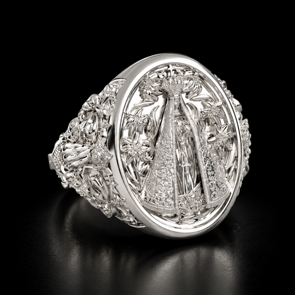 Anillo Nuestra Señora Aparecida en plata 950 y baño de oro 18k