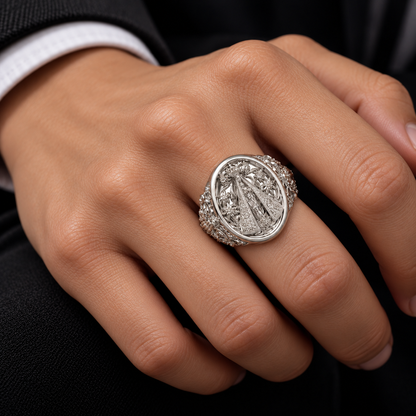 Anillo Nuestra Señora Aparecida en plata 950 y baño de oro 18k
