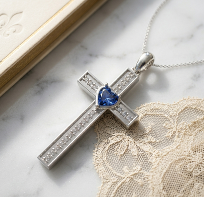 Heart Cross Necklace - 950 Sterling Silver