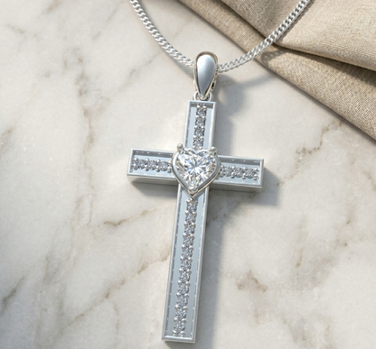 Heart Cross Necklace - 950 Sterling Silver