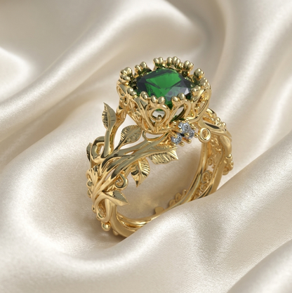 Anillo de naturaleza bañado en oro 18k y plata 950