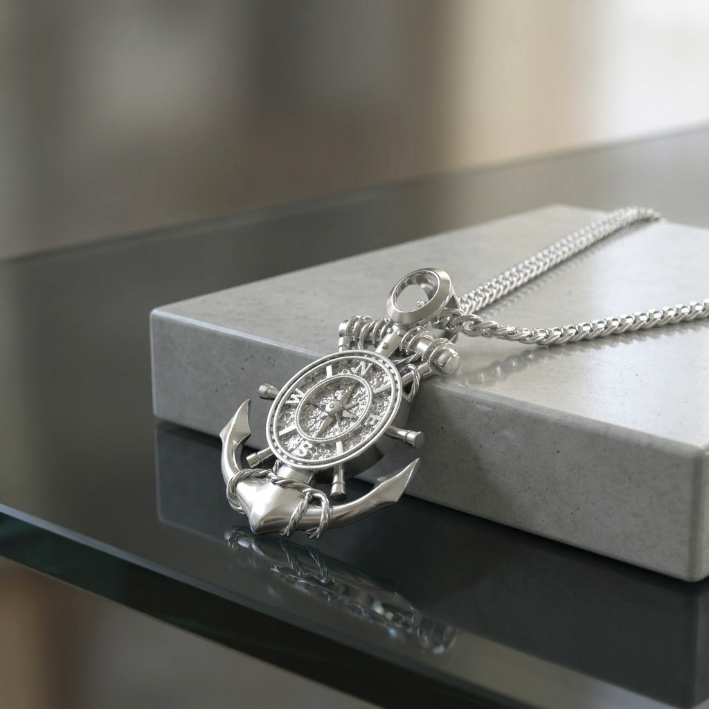 Dije de ancla en Plata 950 con cadena, joyería hecha a mano en Lima — Luya Joyería Perú