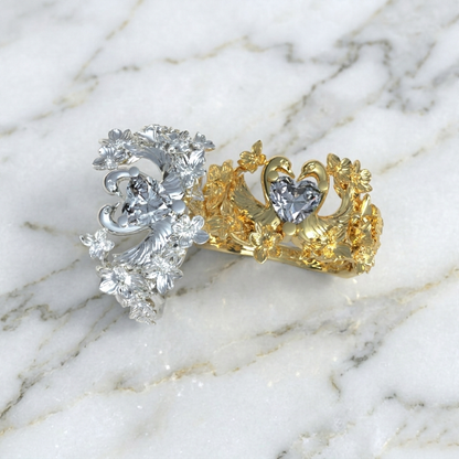 Anillo de cisnes con piedra central en oro 18k y plata 950, hecho a mano en Perú – Luya Joyería (foto 6)