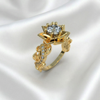 Anillo flor de loto en plata 950 y baño de oro 18k