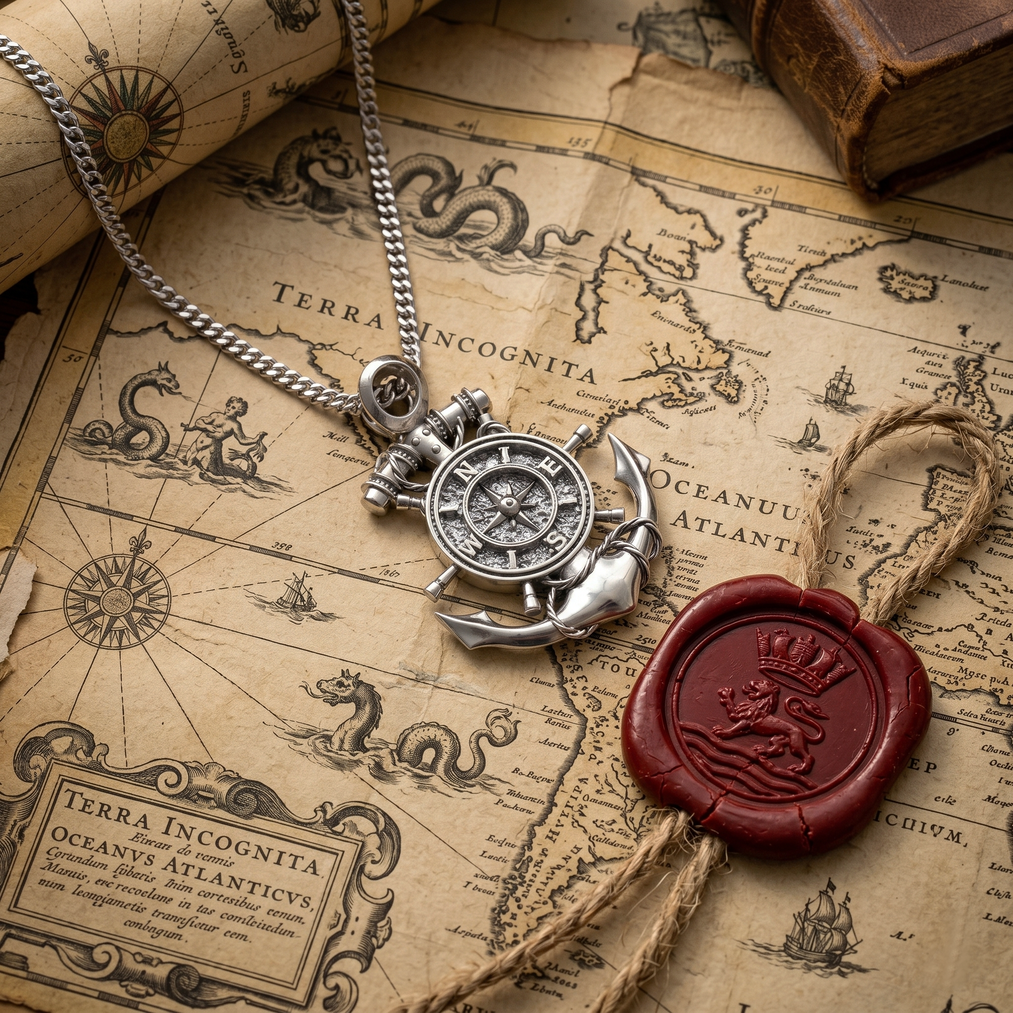 Collar de ancla en Plata 950 hecho a mano, vista frontal del dije — Luya Joyería Perú