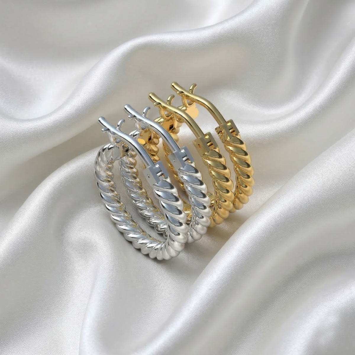 Aretes de cuerda clásicos en plata 950 y baño de oro 18k
