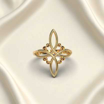 Anillo nudo de bruja con piedra en plata 950 y baño de oro 18k