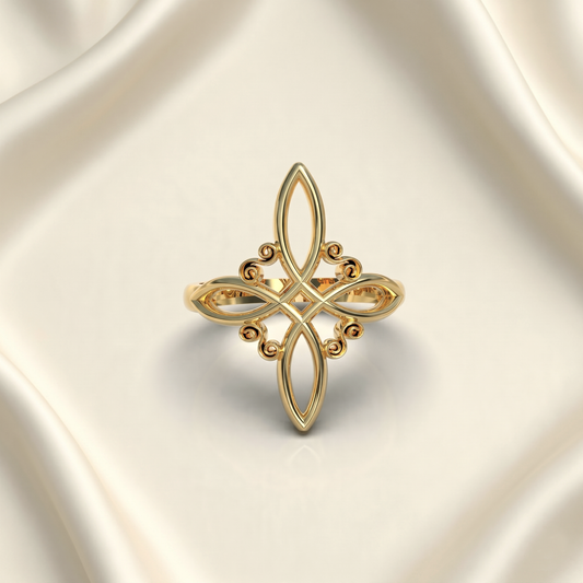 Anillo nudo de bruja con piedra en plata 950 y baño de oro 18k