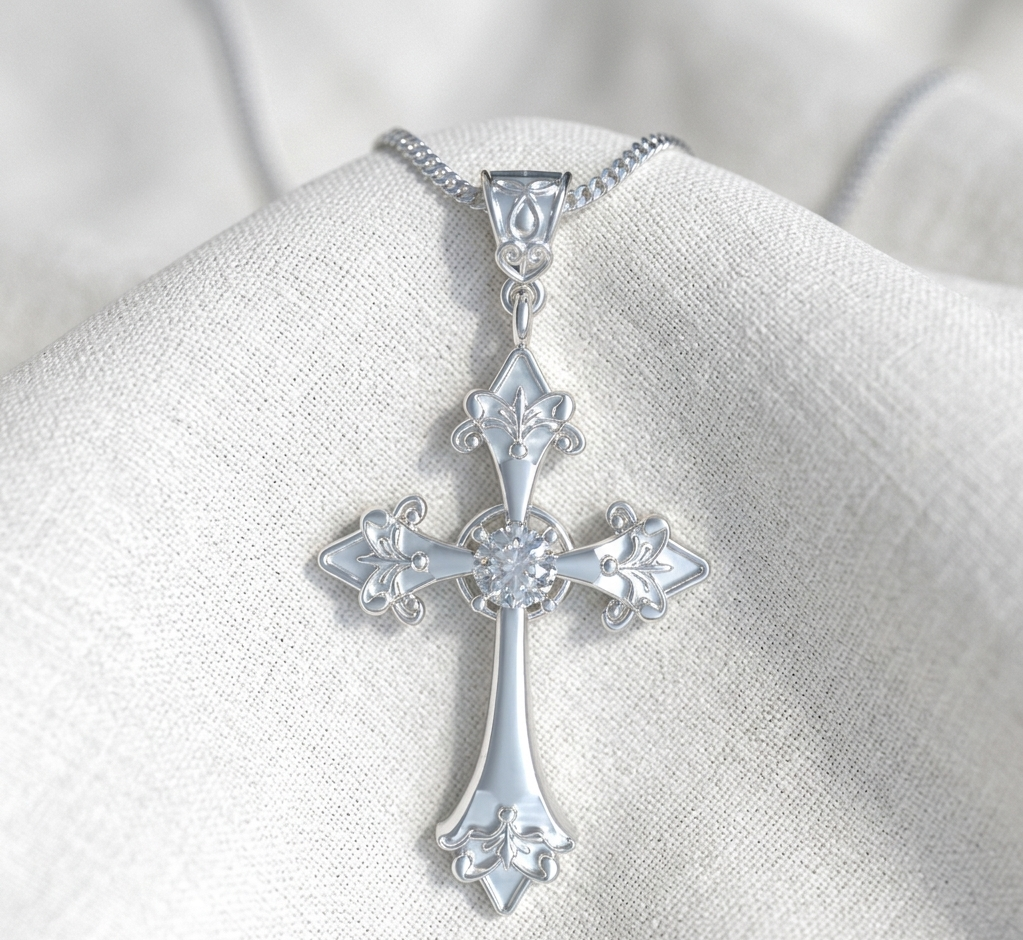 Collar cruz de fe con piedra en plata 950