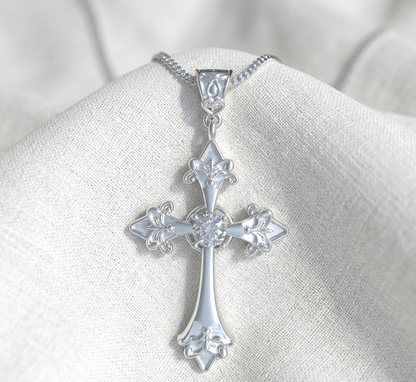 Collar cruz de fe con piedra en plata 950