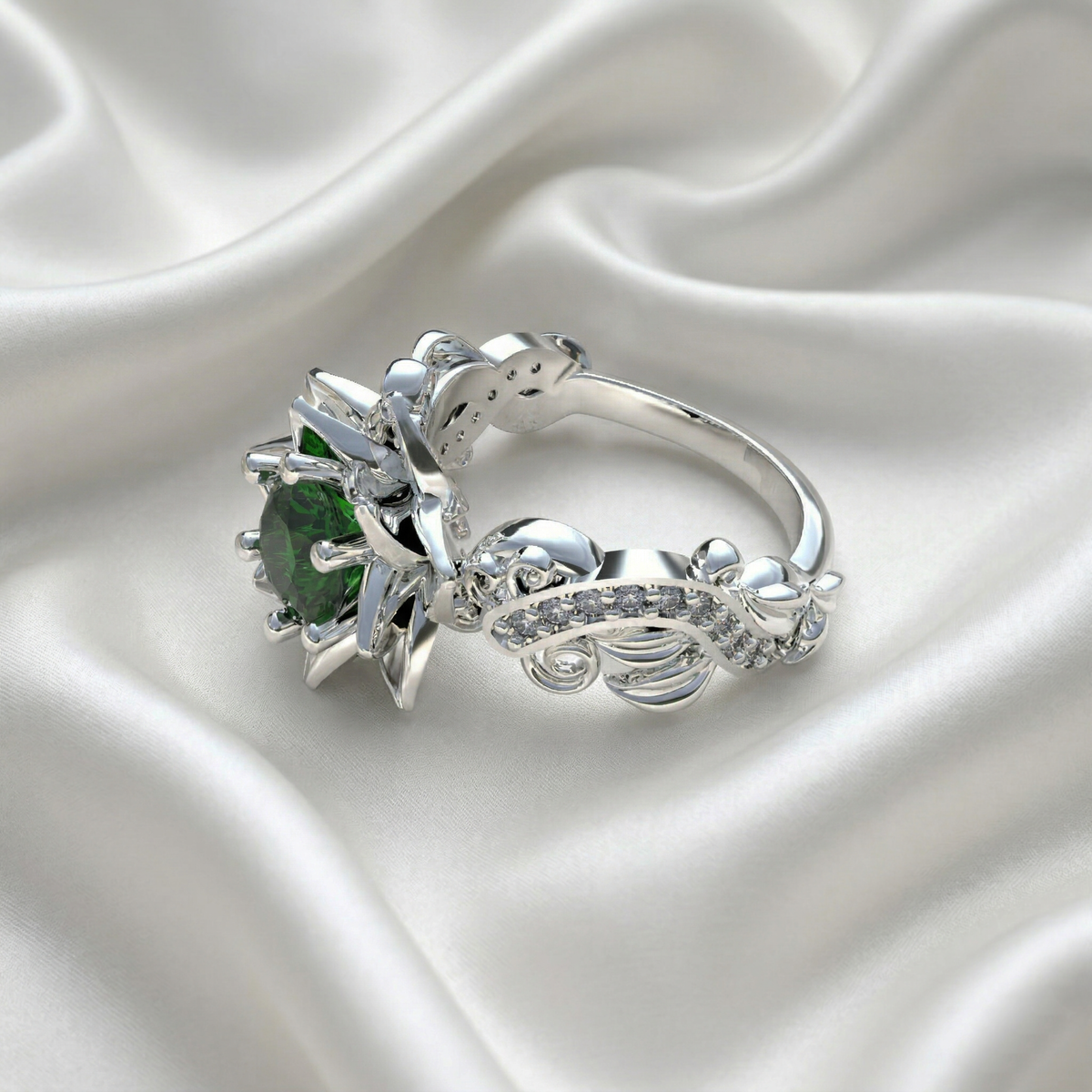 Anillo flor de loto en plata 950 y baño de oro 18k
