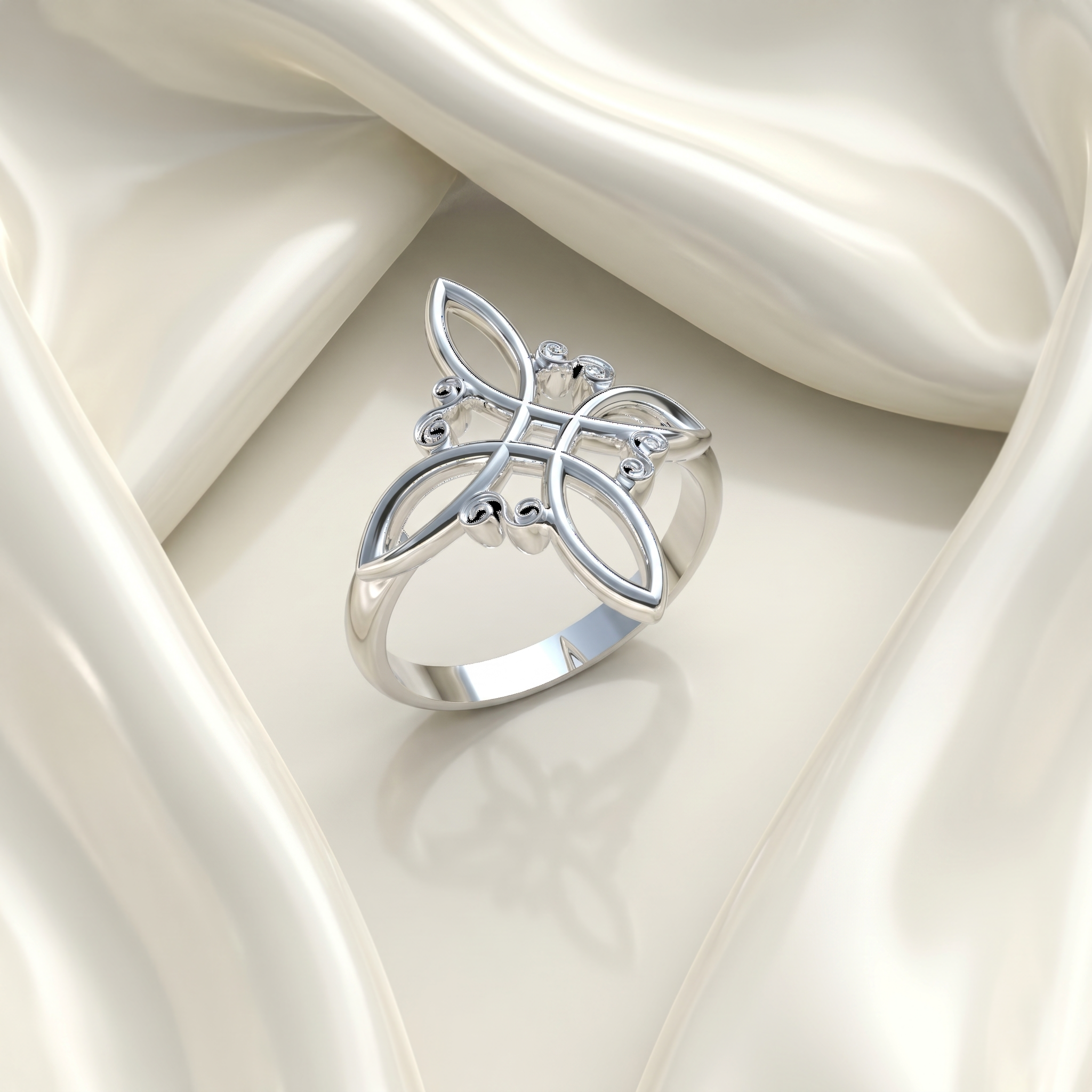 Anillo Nudo de Bruja en Plata 950 hecho a mano, vista frontal — Luya Joyería Perú