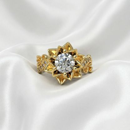Anillo flor de loto en plata 950 y baño de oro 18k