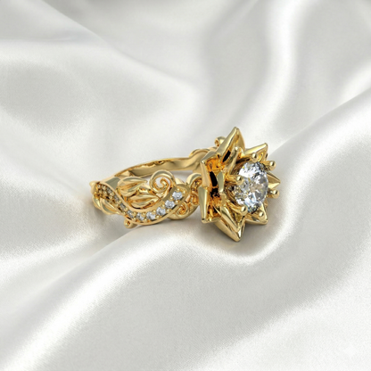 Anillo flor de loto en plata 950 y baño de oro 18k