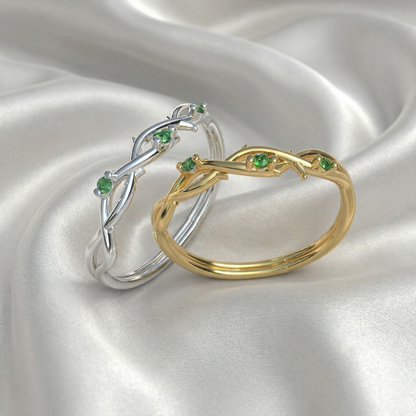Anillo de ramas en plata 950 y baño de oro 18k