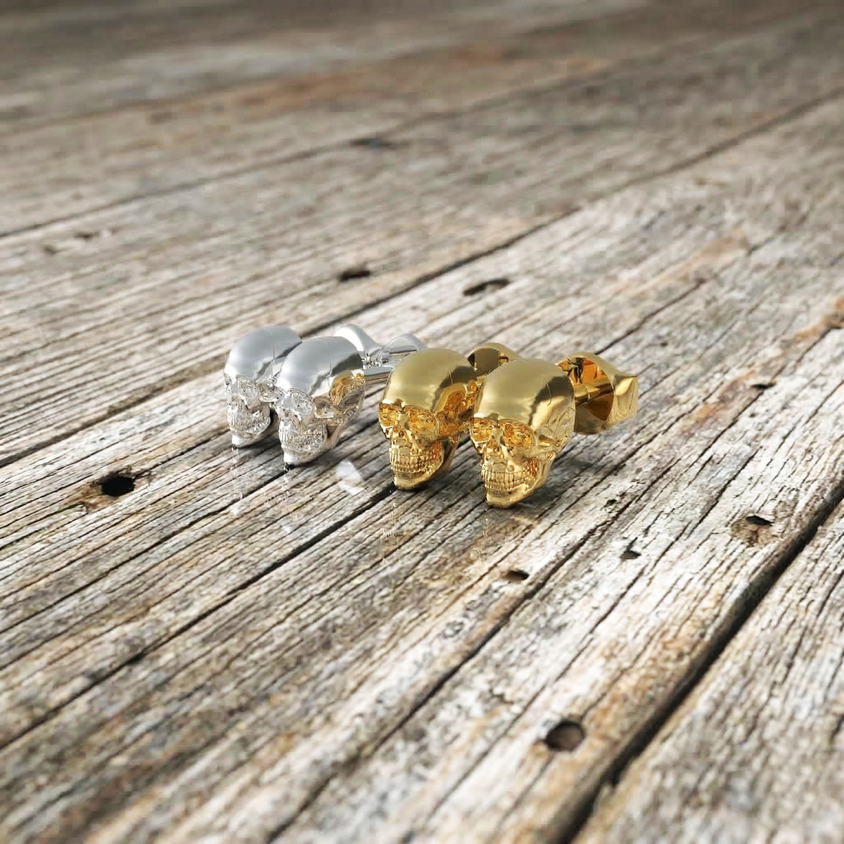 Aretes de calavera en plata 950 y baño de oro 18k – Osiris