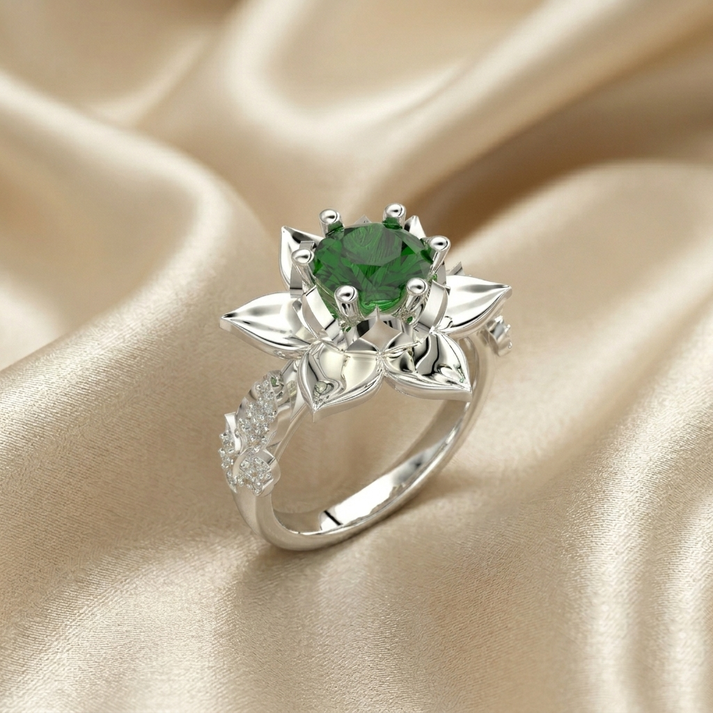 Anillo de flor de loto con corte circular