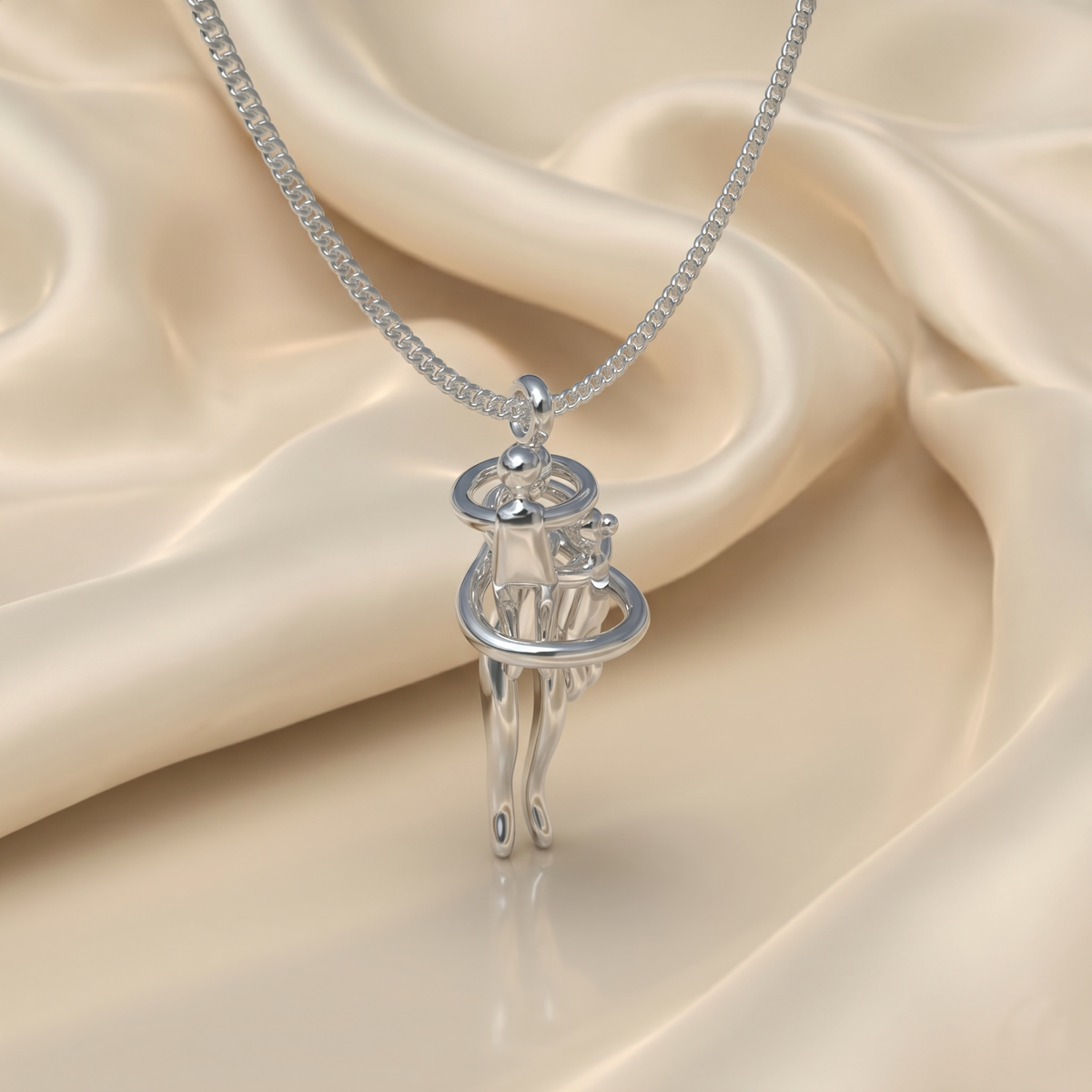 Collar abrazo eterno de mamá e hijos en plata 950