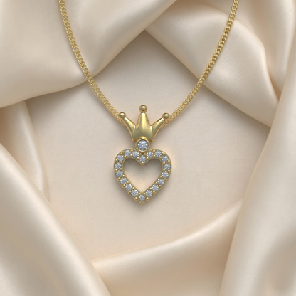 Dije de corona sobre corazón calado en plata 950 Luya Joyería Perú