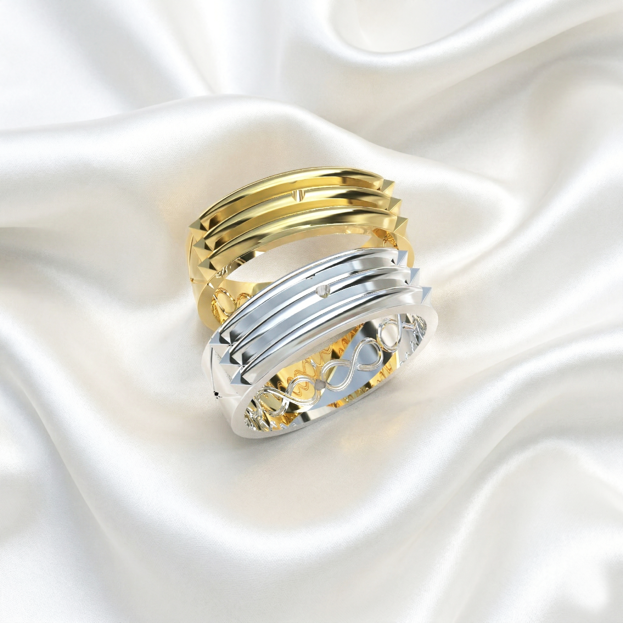 Anillo Atlante hecho a mano en Plata 950, vista lateral con relieves simbólicos atlante, Luya Joyería Perú