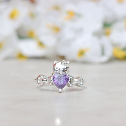 Anillo Hello Kitty con piedra en plata 950, hecho a mano en Perú – Luya Joyería