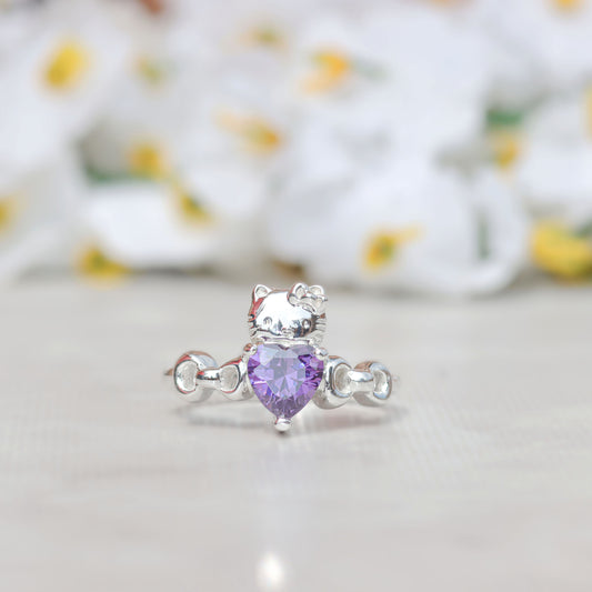 Anillo Hello Kitty con piedra en plata 950, hecho a mano en Perú – Luya Joyería