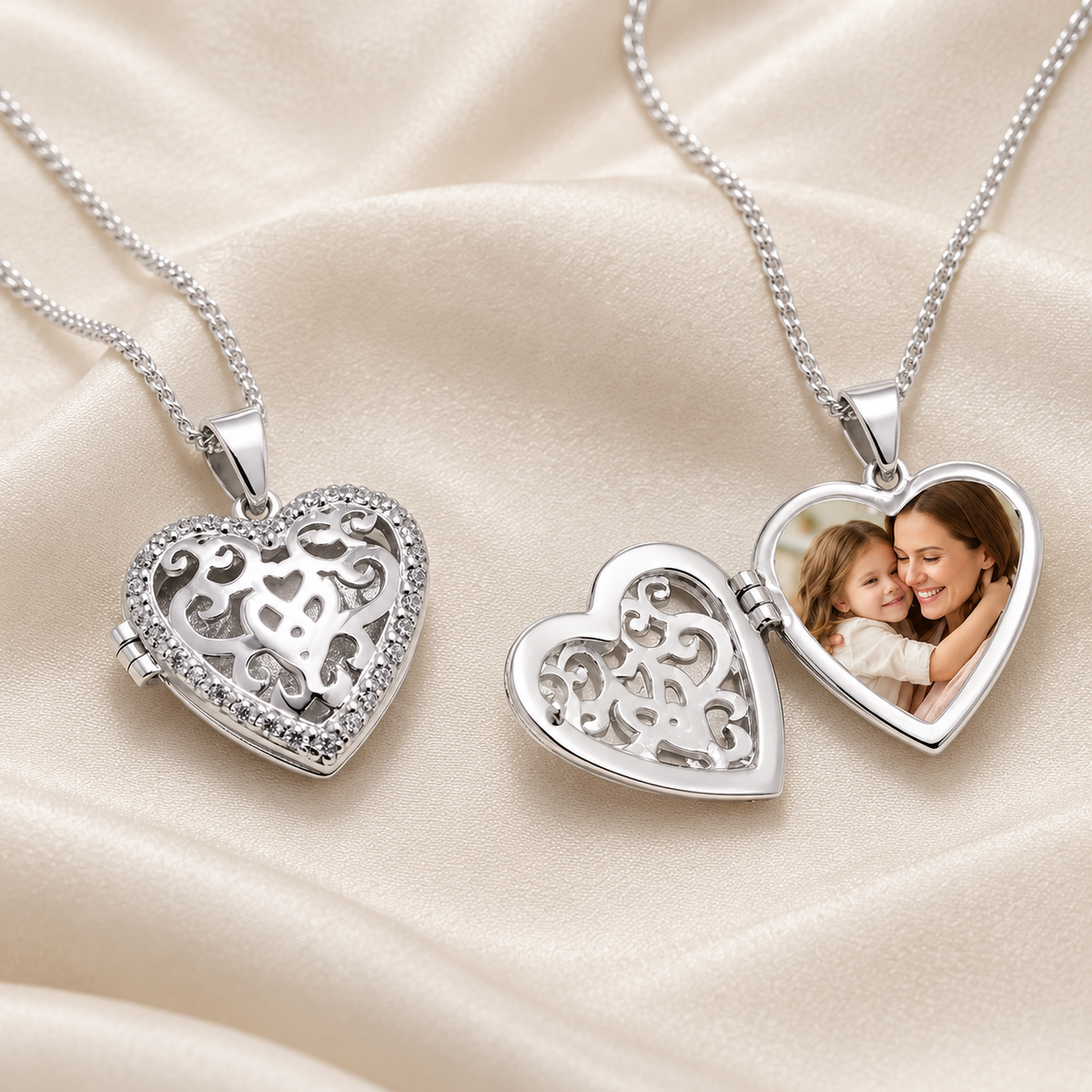 Heart-shaped locket necklace with circular cut
