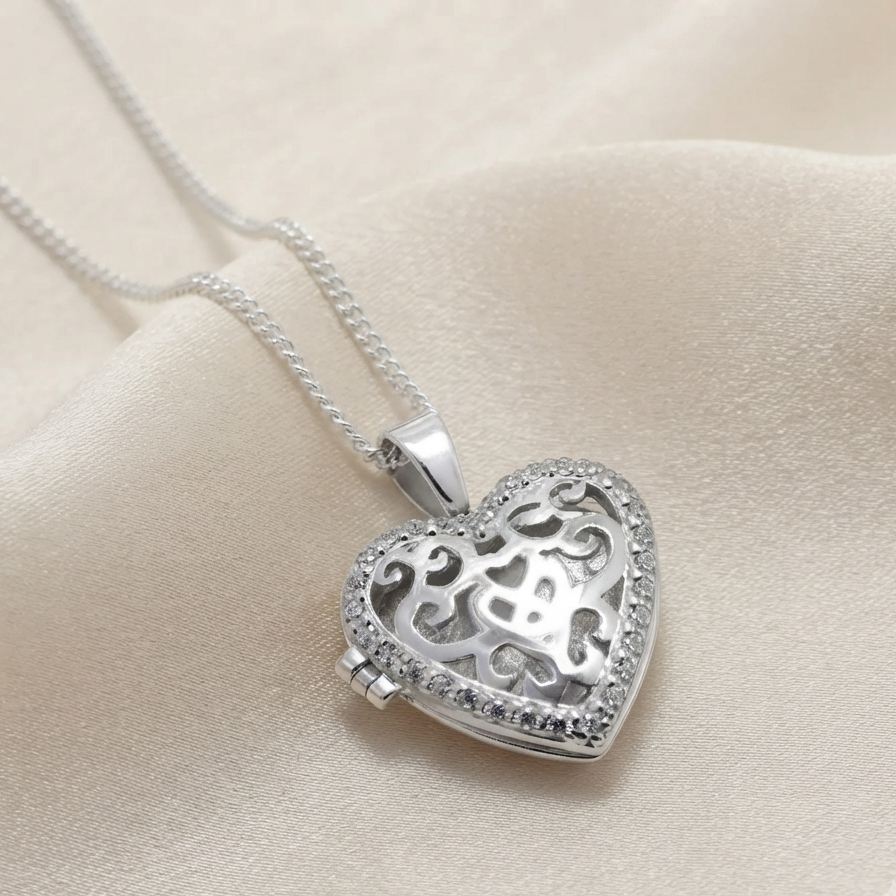 Heart-shaped locket necklace with circular cut