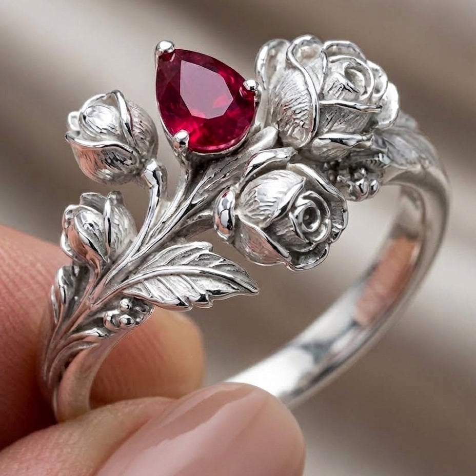 Anillo rosas Plata 950 y Oro 18k | Hecho a Mano | Luya Joyería