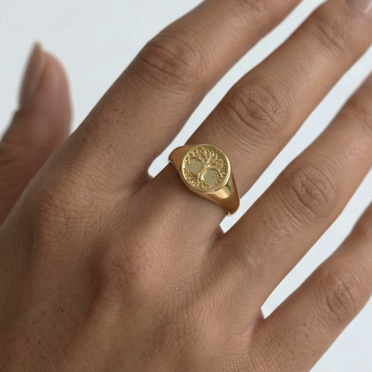 Anillo árbol de la vida en plata 950 y baño de oro 18k