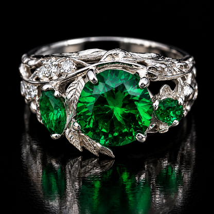 Anillo de naturaleza verde en oro 18k y plata 950