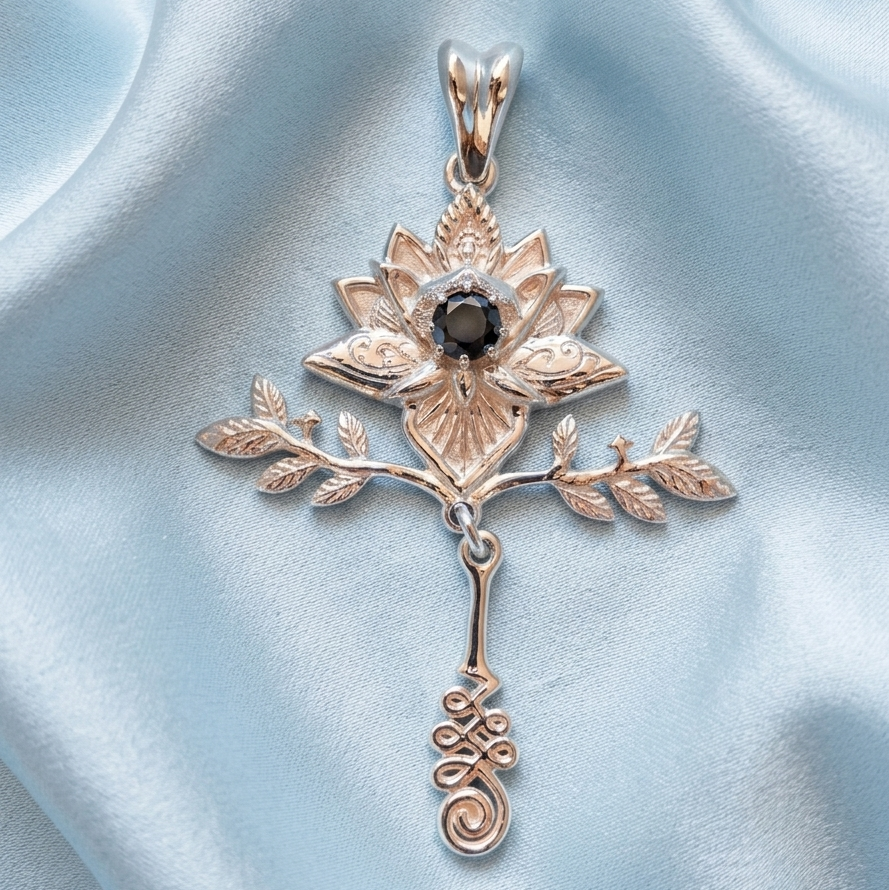 COLLAR FLOR DE LOTO CON UNALOME - PLATA 950