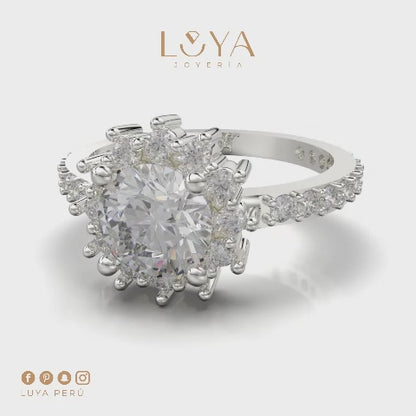 Anillo roseta con piedras en plata 950