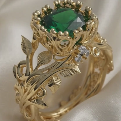 Anillo de naturaleza bañado en oro 18k y plata 950