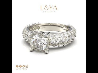 Anillo con tres filas de piedras en plata 950