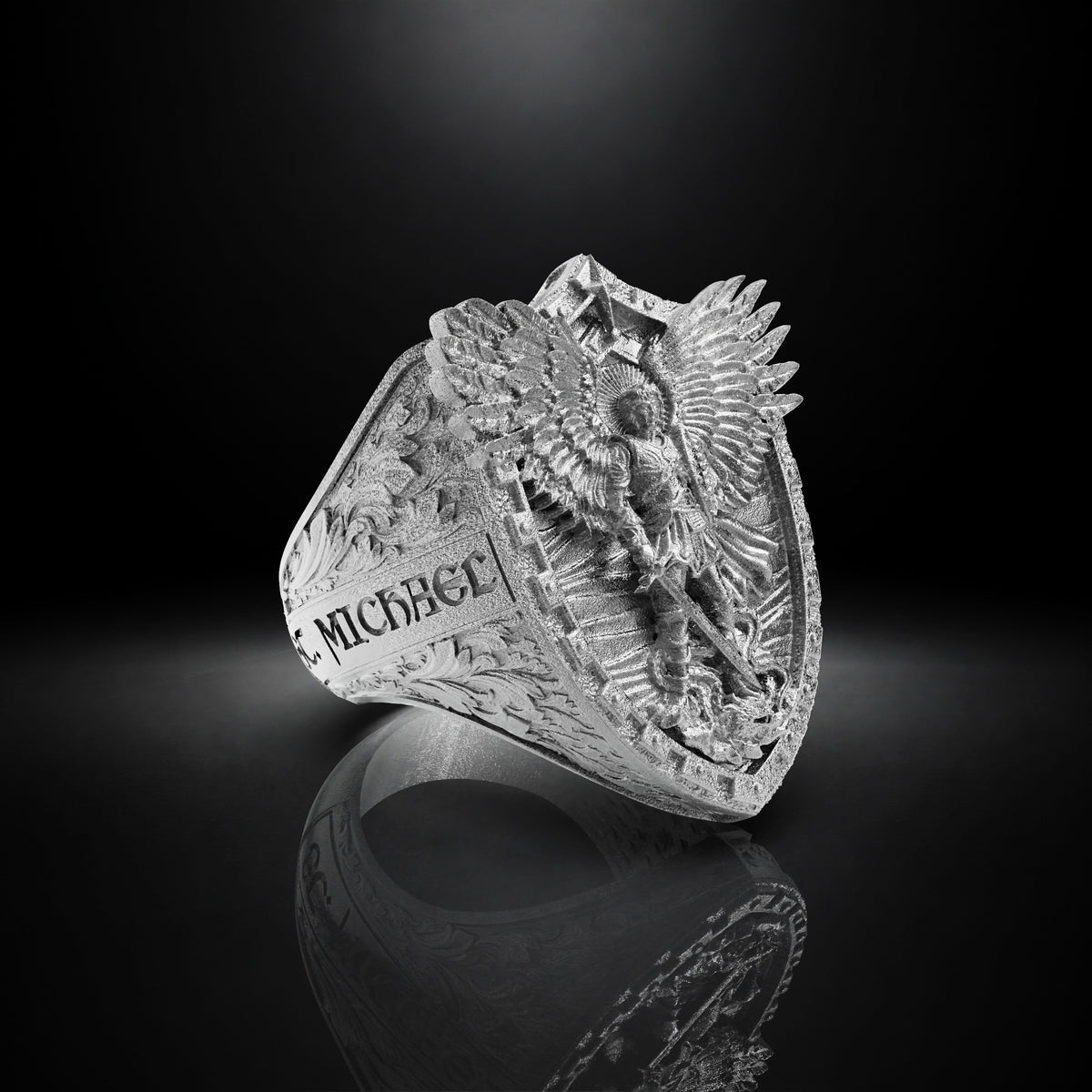 Archangel Saint Michael Ring with Dragon Wings by Luya 