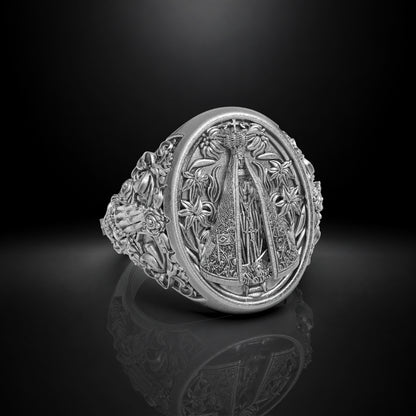 Anillo Nuestra Señora Aparecida en plata 950 y baño de oro 18k