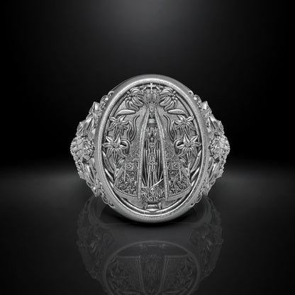 Anillo Nuestra Señora Aparecida en plata 950 y baño de oro 18k