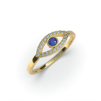 Anillo ojo turco de protección artesanal en plata 950 y baño de oro 18k — Luya Joyería Perú