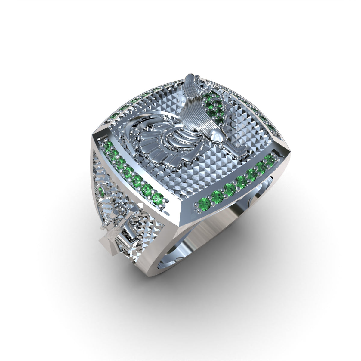 Anillo gallo para hombre con piedras en plata 950