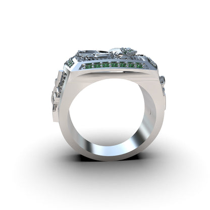 Anillo gallo para hombre con piedras en plata 950