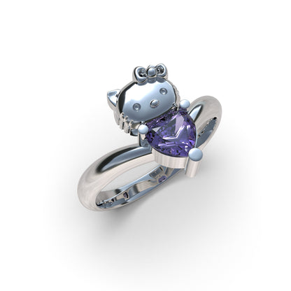 Anillo Hello Kitty con piedras en plata 950