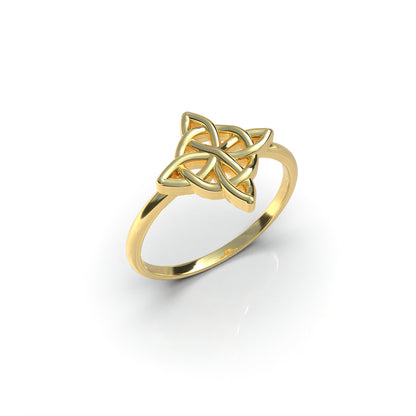 Anillo nudo de bruja en Plata 950 sobre fondo blanco, vista frontal — Luya Joyería Perú
