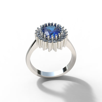 Anillo Lady Di con piedra central en plata 950
