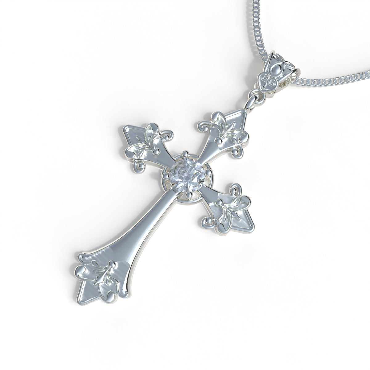 Collar cruz de fe con piedra en plata 950