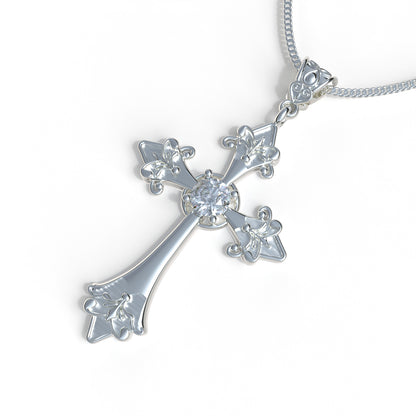 Collar cruz de fe con piedra en plata 950