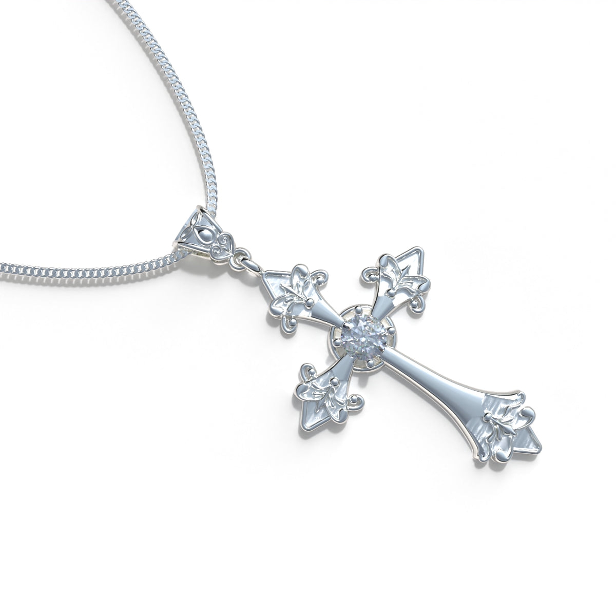 Collar cruz de fe con piedra en plata 950