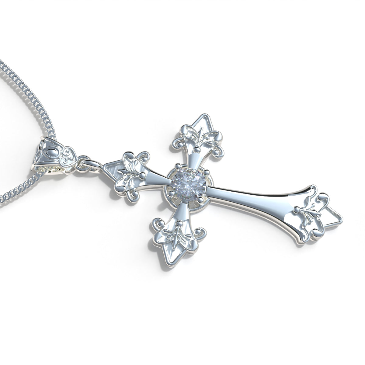 Collar cruz de fe con piedra en plata 950