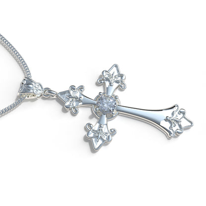 Collar cruz de fe con piedra en plata 950
